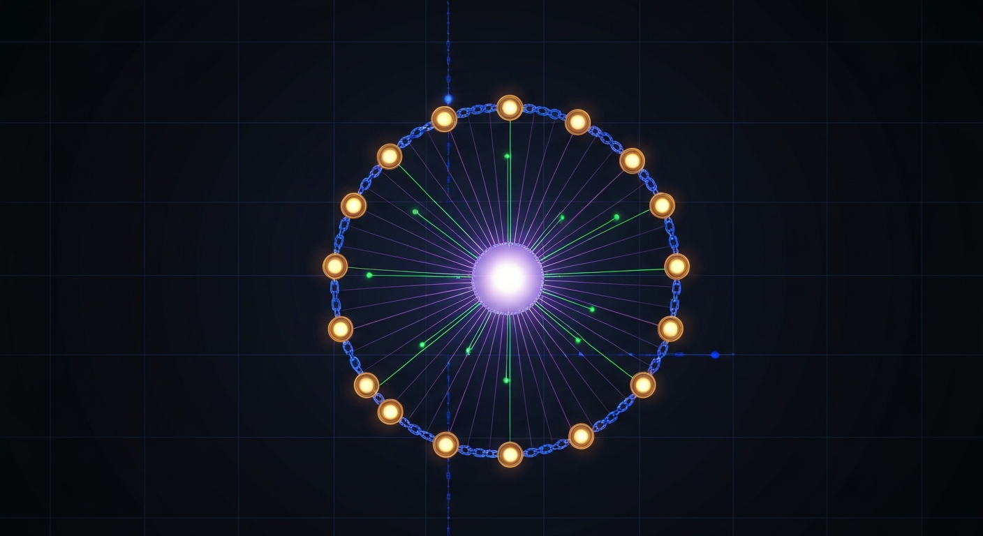 A ring of nineteen glowing sentinel nodes around a central bright core
